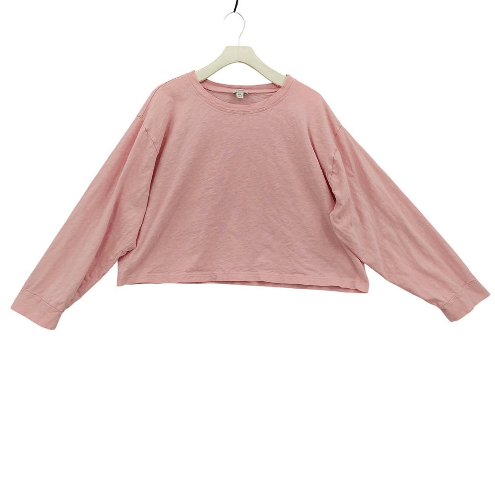 J.Crew Women 2024 100% Cotton Slub Cropped T-Shirt 2X Pink Long Sleeve Relaxed